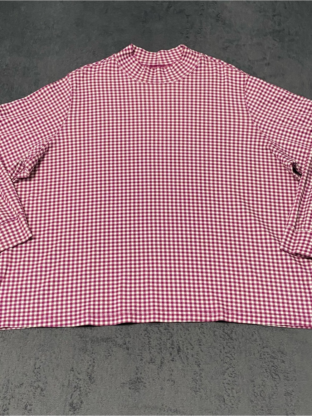 Lands End Cotton Shirt Womens 3X Purple White Gingham Long Sleeve Mock Neck Top